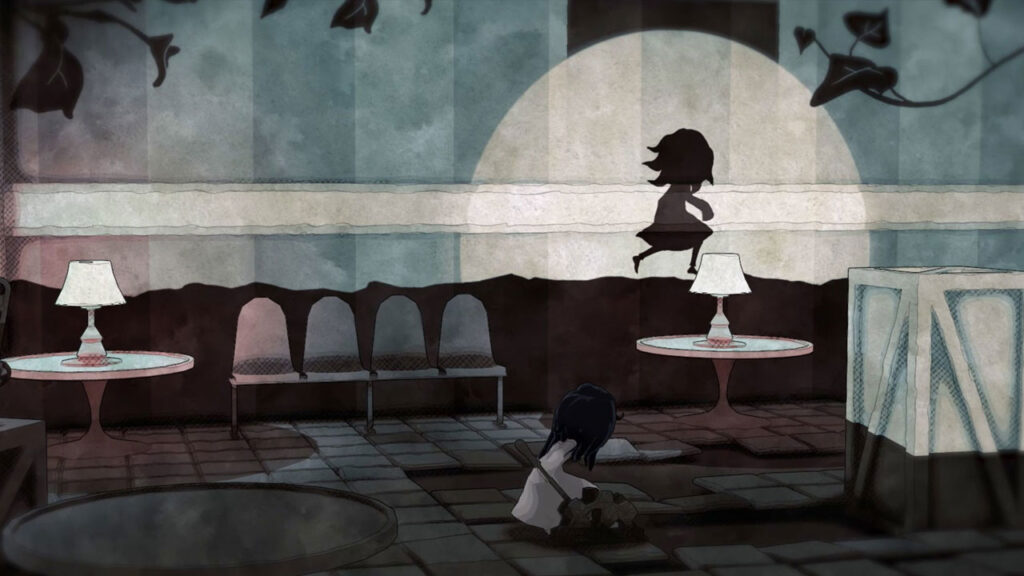 Shady Part of Me — screen  gry. Dziewczynka i jej cień w obskurnym pokoju.