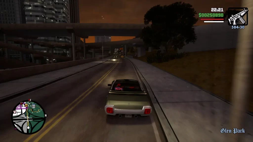 GTA San Andreas Definitive Edition — samochód pędzący ulicami San Andreas