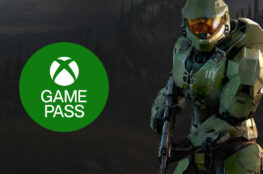 Logo Xbox Game Pass oraz postać w pancerzu z bronią.