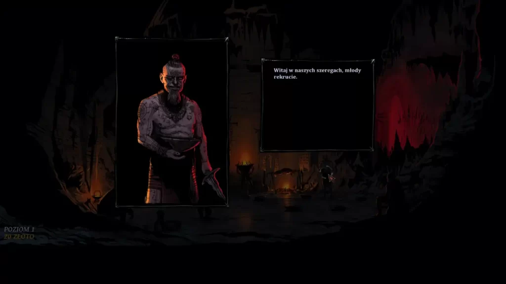 Hellslave — screen z gry. Obrazek postaci z okienkiem dialogowym.