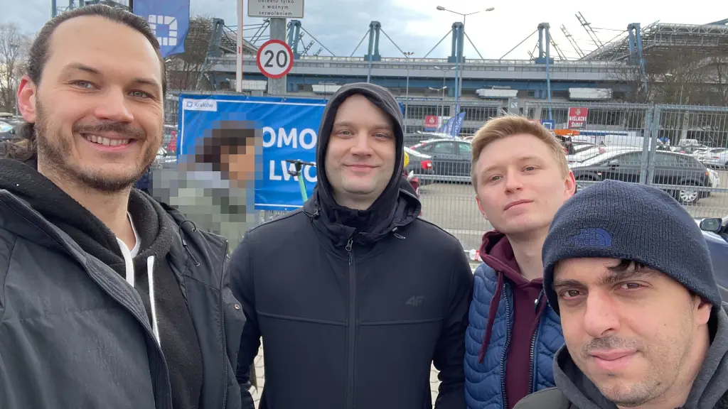 Pracownicy Infinity Ward Polska. Od lewej: Michał Drobot, Michał Ojejnik, Bogdan Vuitsik i Tiago Carvalho.