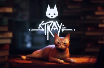 Stray — logo gry wraz z głównym bohaterem