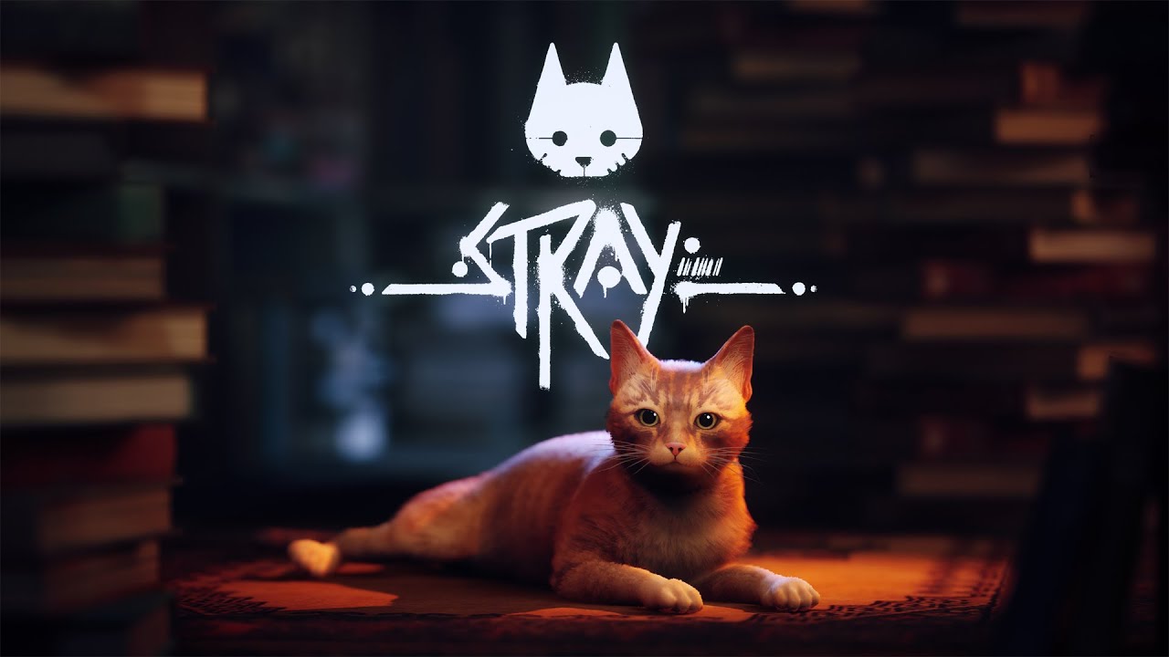 Stray — logo gry wraz z głównym bohaterem