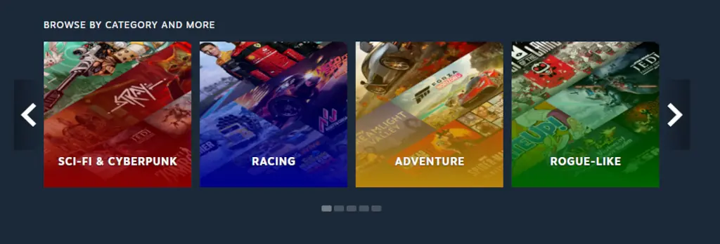 widok kategorii Steam na stronie sklepu