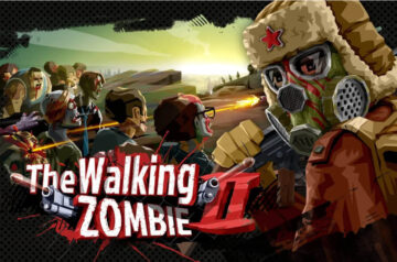 Nagłówek The Walking Zombie 2. Postać w masce stoi na tle hordy zombie, którą przysłania lekko tytuł gry.
