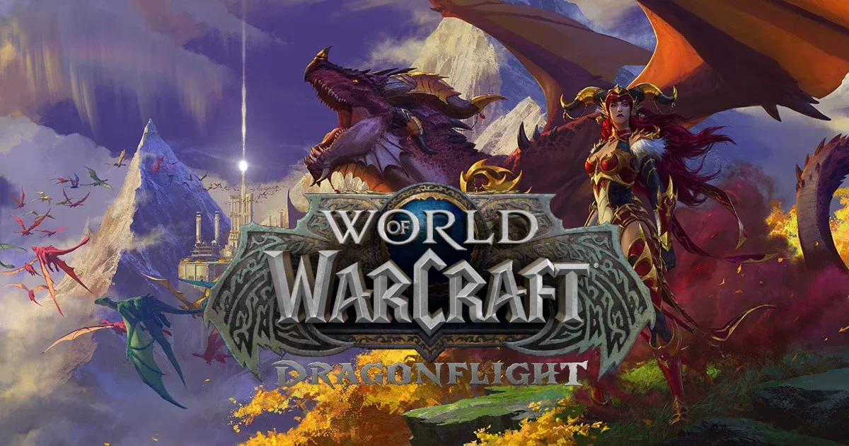 Dragonflight — ekran ze smokiem i logo