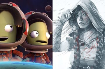 Kerbal Space Program i Shadow Tactics - Aiko's Choice. Kosmici po lewwej stronie, samurajka po prawej.