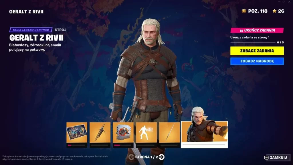 Geralt w Fortnite Karnet