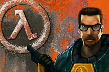 Logo Half-Life oraz Gordon Freeman, bohater gry, który gra również głóną rolę w Half-Life Ray Traced.