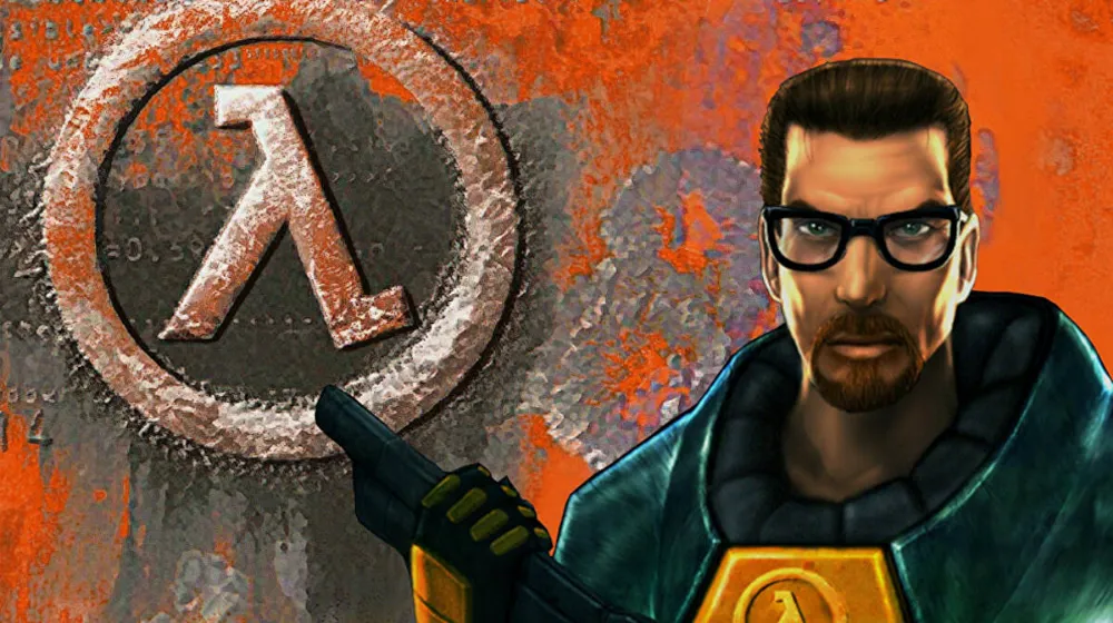 Logo Half-Life oraz Gordon Freeman, bohater gry, który gra również głóną rolę w Half-Life Ray Traced.