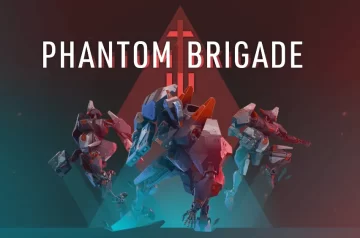 Trzy mechy. Wielki napis i logo Phantom Brigade.