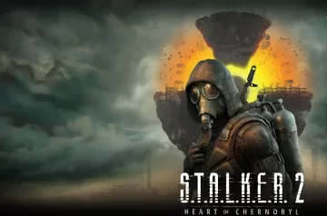 Okładka promocyjna gry S.T.A.L.K.E.R. 2 Heart of Chernobyl. Postać w stroju z kapturem, maską przeciwgazową na twarzy, w tle symbol radioaktywności.