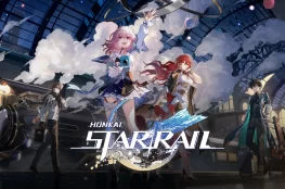 Logo gry Honkai: Star Rail. Na grafice widać postaci z gry.