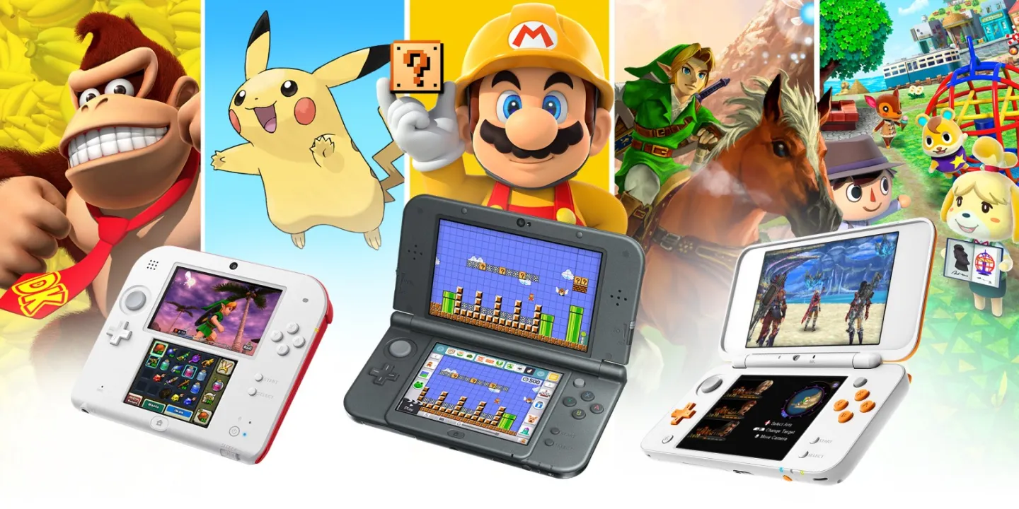 Grafika przedstawia konsole Nintendo i postaci z gier