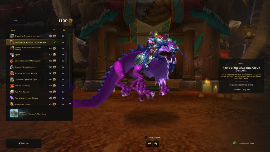 World of Warcraft Mount z trading posta 