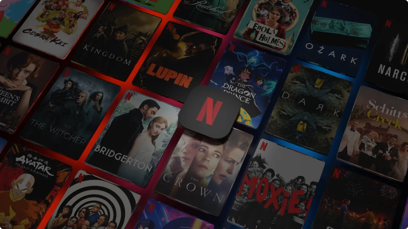 Grafika przedstawia tytuły dostępne na platformie Netflix