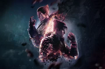 Grafika z gry Tekken 8 przedstawiająca dwie postacie na ciemnym tle