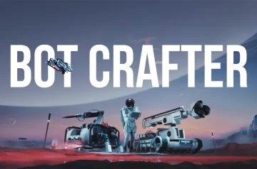 Bot Crafter. Astronauta na obcej planecie w towarzystwie kilku łazików.