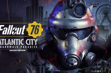 Plakat nowego dodatku do fallout 76, żołnierz enklavy na tle atlantic city