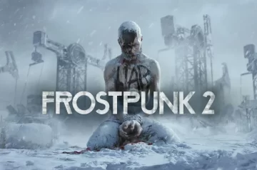 Gameplay z Forstpunk 2 - logo gry na tle śniegu i klęczącym pośrodku mężczyźnie.