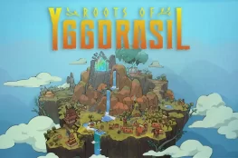 Zwiastun Roots of Yggdrasil — logo gry oraz startowa wyspa.