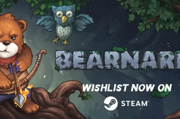 Grafika z gry Bearnard oraz napis "wishlist now on Steam"