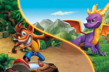 grafika z Crash Bandicoot oraz Spyro, postaciami z gier studia Toys for Bob