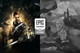 Grafika przedstawiająca dwie darmowe gry w Epic Games Store: Deus Ex: Mankind Divided i The Bridge.