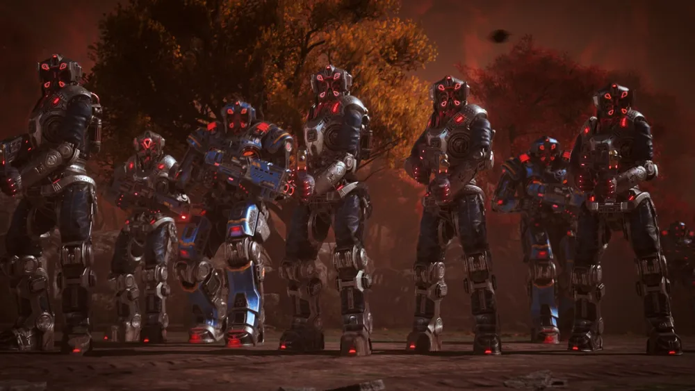 Grupa uzbrojonych robotów z Gears of War 4