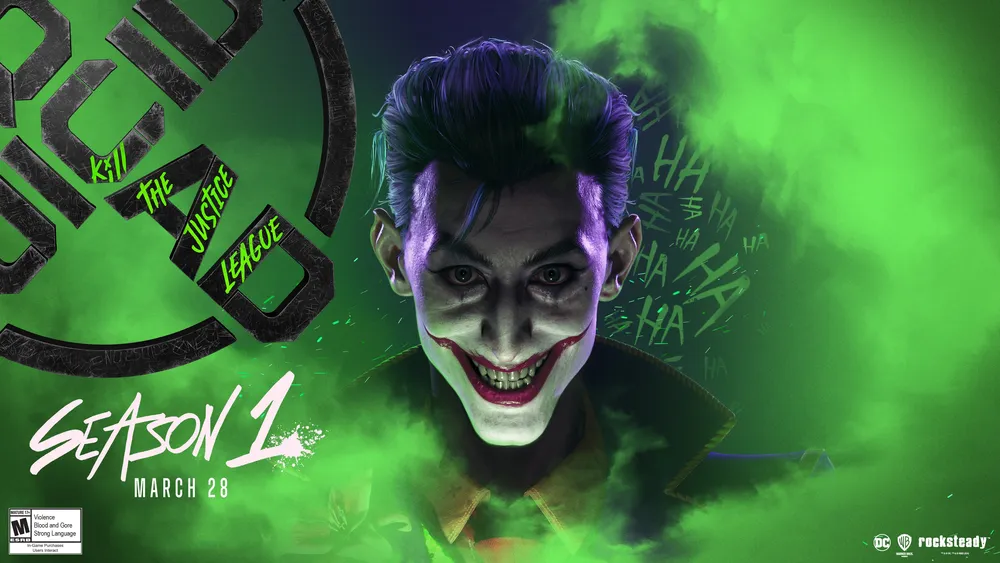 Joker w Suicide Squad - porter Jokera oraz logo gry, Rocksteady