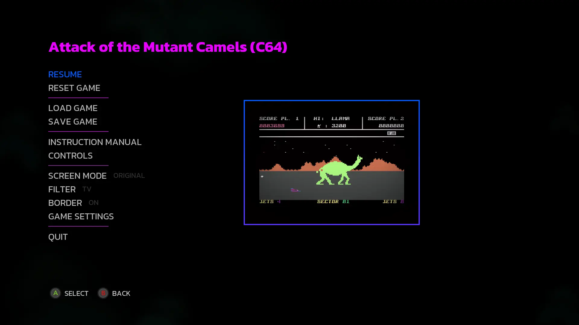 The Jeff Minter Story - opcje