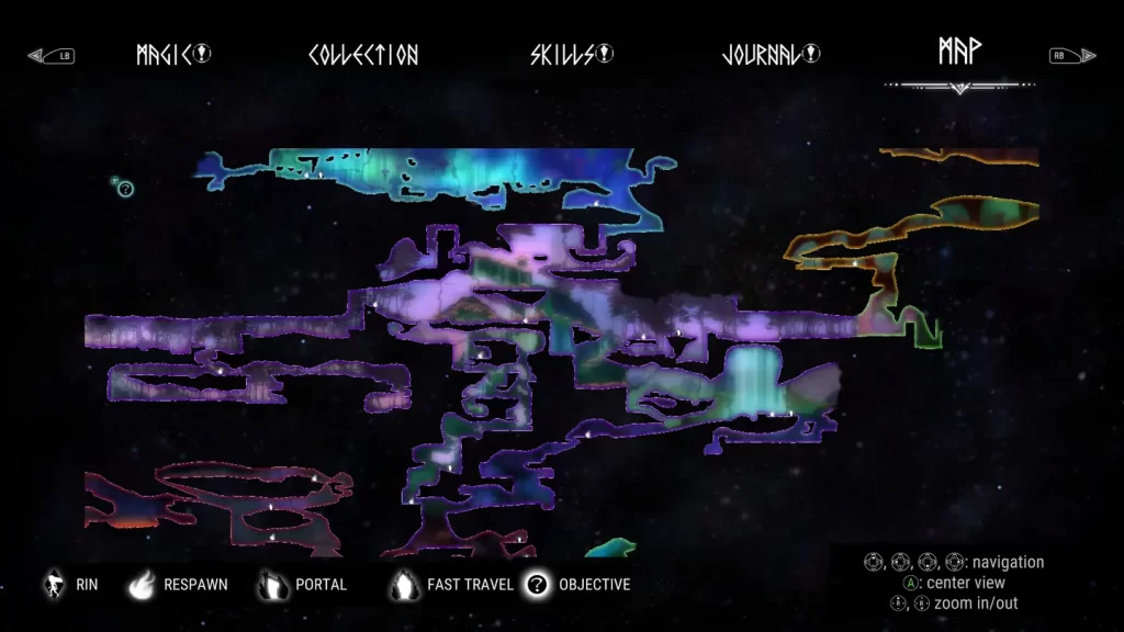 Zrzut ekranu menu gry RIN: The Last Child. Ekran mapy.