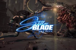 Stellar Blade prezentuje dynamiczną scenę walki, gdzie młoda bohaterka w futurystycznym stroju unika ataku wielkiego, groteskowego potwora.