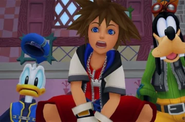 Kingdom Hearts: Sora, Donald i Goofy ze zdziwionymi minami