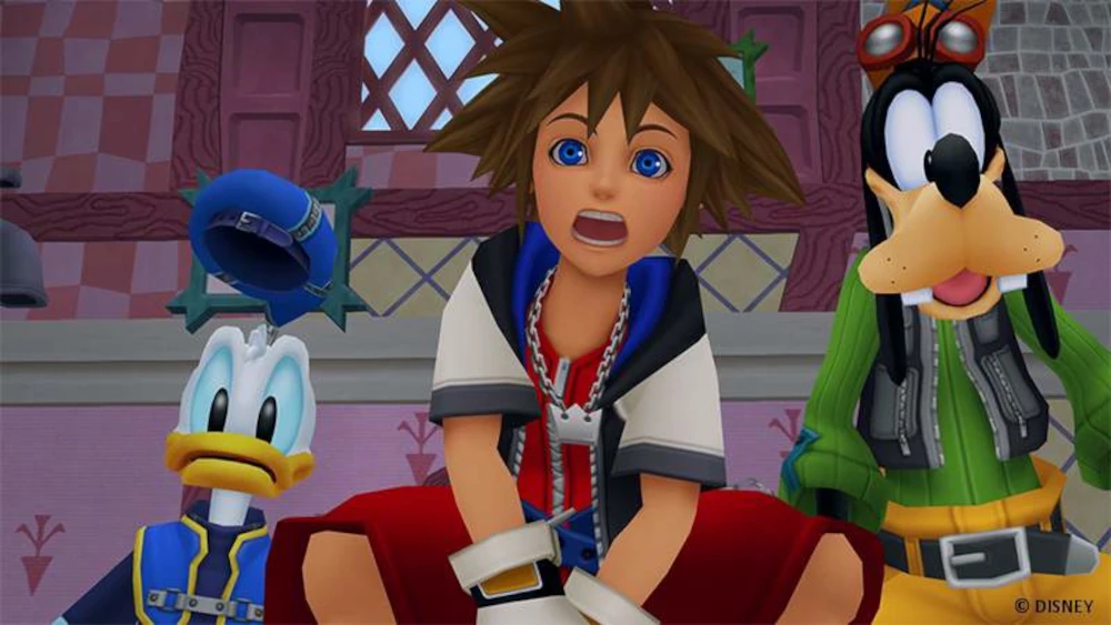 Kingdom Hearts: Sora, Donald i Goofy ze zdziwionymi minami