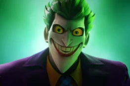 Obrazek to tekstu Joker w Multiversus. Zbliżenie na twarz postaci Jokera.