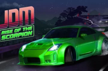 JDM Rise of the Scorpion, zielone auto sportowe na ulicy w nocy