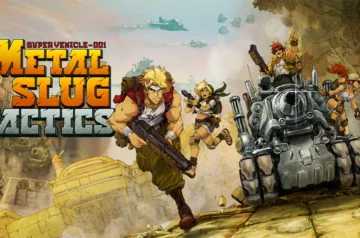 Grafika przedstawiająca postacie, czołg oraz logo z gry Metal Slug Tactics.