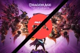 Miniaturka do newsu o Dragon Age: The Veilguard a nanim logo gry, oraz skreślono logo aplikacji EA