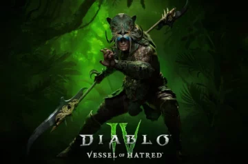 Prezentacja nowej klasy Spirytystów w Diablo IV: Vessel of Hatred. Postać ubrana w zbroję inspirowaną jaguarem, trzymająca broń, gotowa do walki w otoczeniu zielonej dżungli.