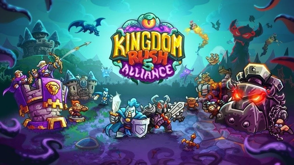 Logo i ekran promujący grę Kingdom Rush 5 Alliance.