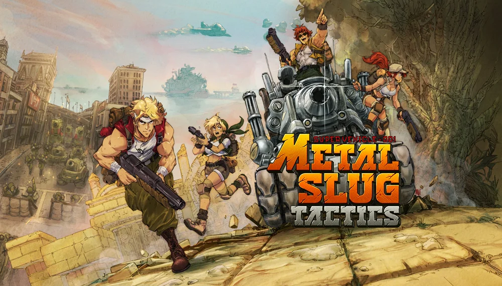 Grafika przedstawiająca kilka postaci z gry Metal Slug Tactics w dynamicznym ujęciu.