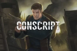 Logo i rysunek promujący grę Conscript.