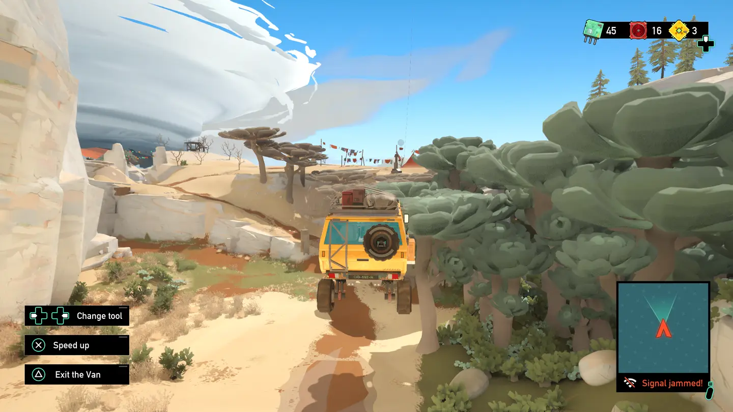 Ż&oacute;lty van przeskakuje nad przepaścia.