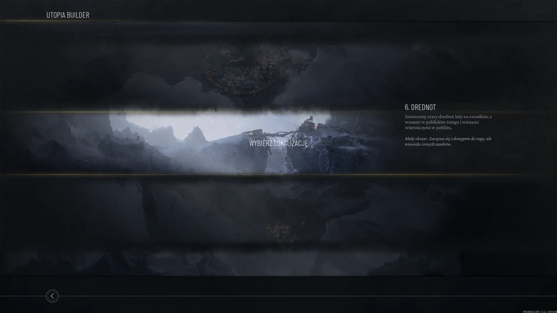 Menu wybory mapy w grze Frostpunk 2