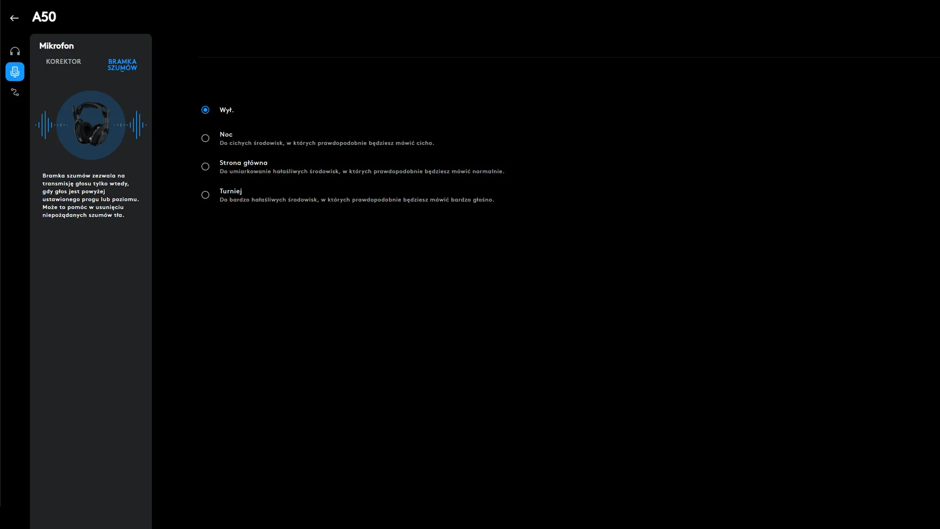 G-HUB: Redukcja szum&oacute;w.