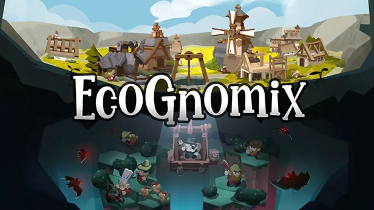 Logo gry Ecognomix. Obrazek przedstawia powierzchnię i podziemia dostępne w grze