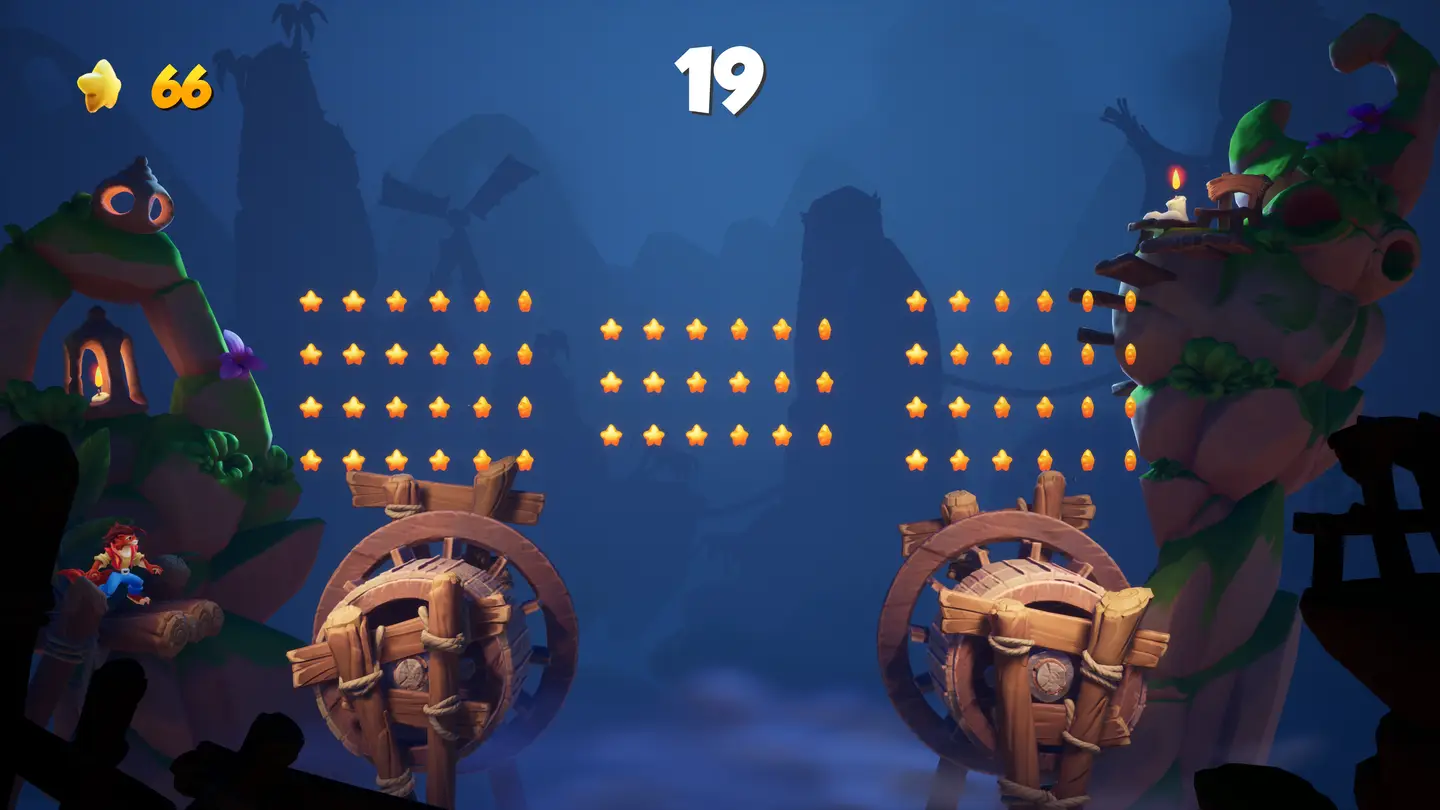 Zrzut ekranu z gry Nikoderiko: The Magical World &mdash; plansza bonusowa z mn&oacute;stwem gwiazdek do zebrania.