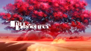 Metaphor ReFantazio, panorama krajobrazu z g&oacute;rującym nad nim drzewem o czerwonych liściach.