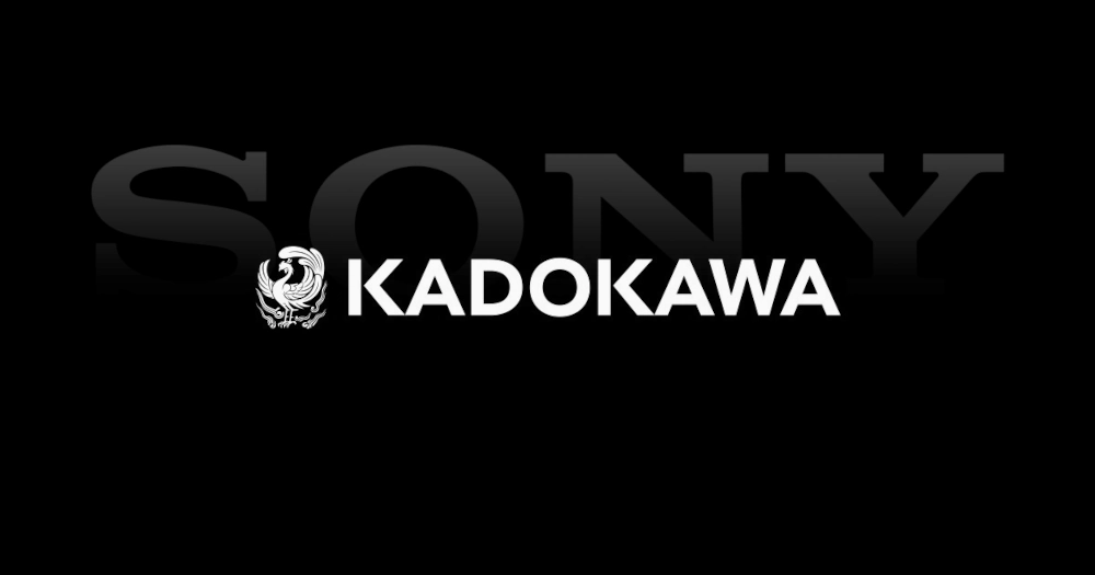 Logo Kadokawa z wyłaniającym się za nim logiem Sony.